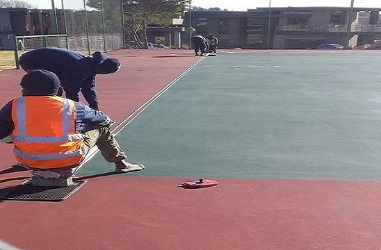 Image shows an ariel view of a series of netball courts constructed by Ashtar Civils